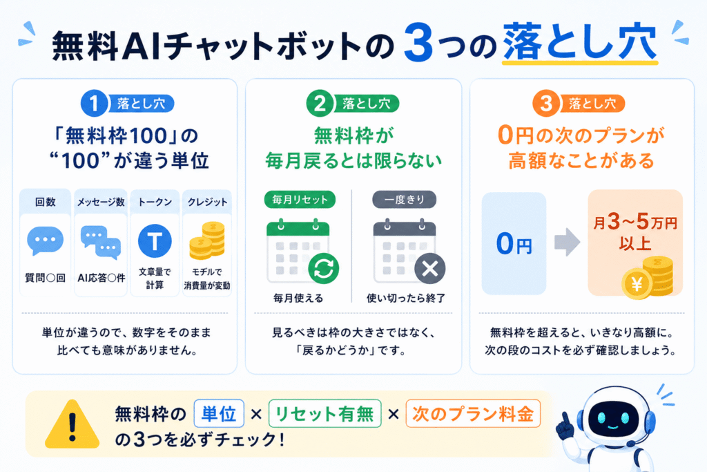 無料AIチャットボットの3つの落とし穴